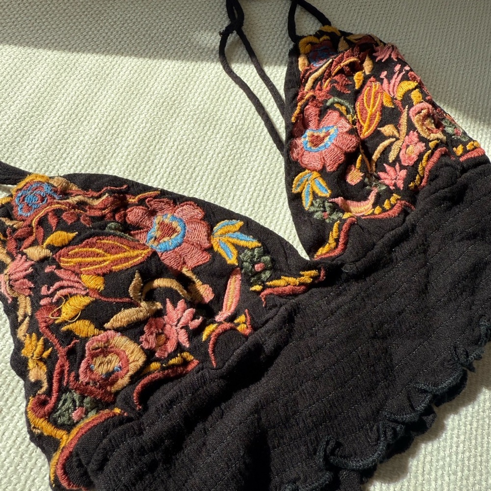 Embroidered Black Bralette
